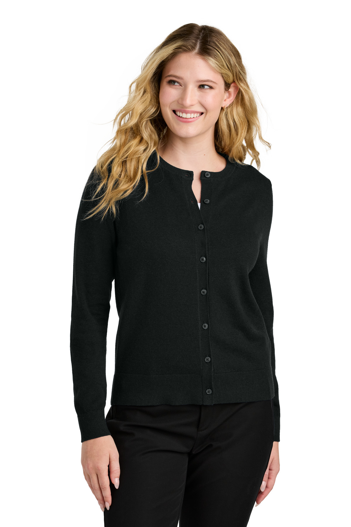 Port Authority ® Women's Easy Care Crewneck Cardigan Sweater LSW2870 - Image 2