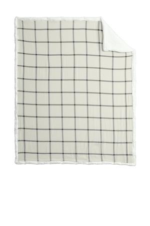 Port Authority Flannel Sherpa Blanket. BP43 in Black Un Plaid