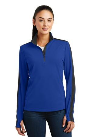 DISCONTINUED Sport-Tek Ladies Sport-Wick Textured Colorblock 1/4-Zip Pullover. LST861