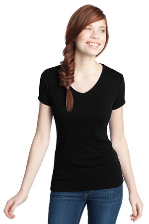 DISCONTINUED District - Juniors 1x1 Rib V-Neck Tee. DT234V
