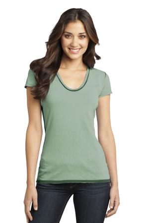DISCONTINUED District - Juniors Faded Rounded Deep V-Neck Tee. DT2202