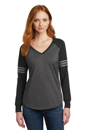 DISCONTINUED District Women's Game Long Sleeve V-Neck Tee. DM477