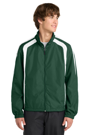 Sport-Tek Colorblock Raglan Jacket. JST60 in Forest Green/ White