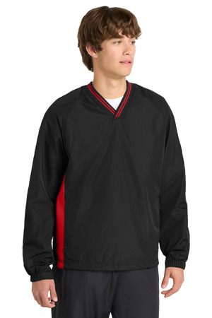 Sport-Tek JST62 Tipped V-Neck Raglan Wind Shirt — front