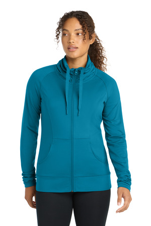 Sport-Tek LST852 Women's Sport-Wick Stretch Full-Zip Jacket in Peacock Blue