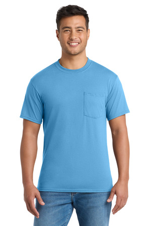 Port & Company PC55P Core Blend Pocket Tee in Aquatic Blue