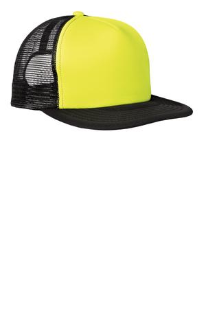 District DT624 Flat Bill Snapback Trucker Cap in Neon Yellow
