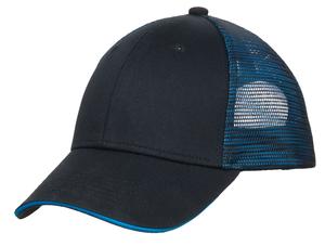 Port Authority C818 Double Mesh Snapback Sandwich Bill Cap in Black/ Shock Blue