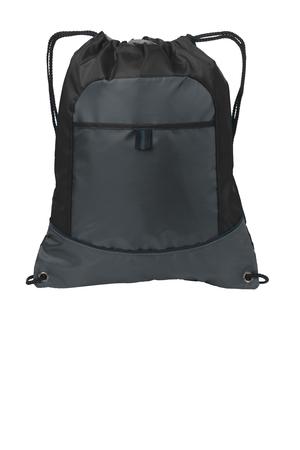 Port Authority BG611 Pocket Cinch Pack in Black/ Deep Smoke