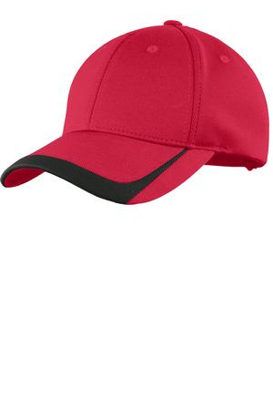 Sport-Tek STC24 Pique Colorblock Cap in True Red/ Black