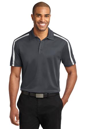Port Authority K547 Silk Touch Performance Colorblock Stripe Polo in Steel Grey/ White