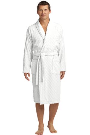 Port Authority R103 Checkered Terry Shawl Collar Robe in White