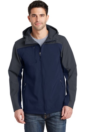 Port Authority J335 Hooded Core Soft Shell Jacket in Dress Blue Navy/ Battleship Grey