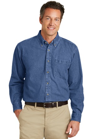 Port Authority S100 Heavyweight Denim Shirt in Dark Blue Stonewashed