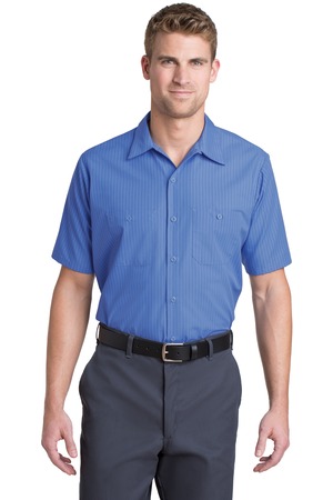 Red Kap CS20 Short Sleeve Striped Industrial Work Shirt in Petrol Blue/ Navy