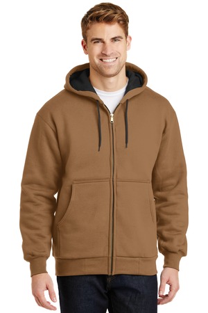 CornerStone CS620 Heavyweight Full-Zip Hooded Sweatshirt with Thermal Lining in Duck Brown
