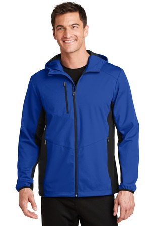 Port Authority J719 Active Hooded Soft Shell Jacket in True Royal/ Deep Black