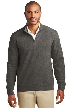 Port Authority K807 Interlock 1/4-Zip in Charcoal Heather/ Medium Heather Grey