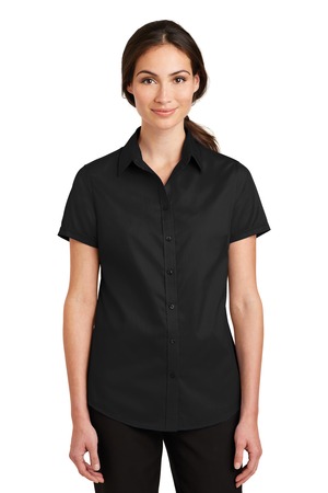 Port Authority L664 Women's Short Sleeve SuperPro Twill Shirt in Black