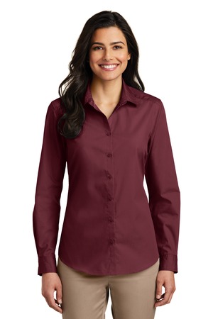 Port Authority LW100 Women's Long Sleeve Carefree Poplin Shirt in Burgundy