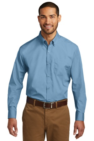 Port Authority W100 Long Sleeve Carefree Poplin Shirt in Carolina Blue