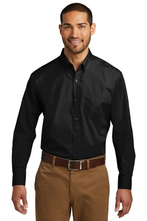 Port Authority TW100 Tall Long Sleeve Carefree Poplin Shirt in Deep Black
