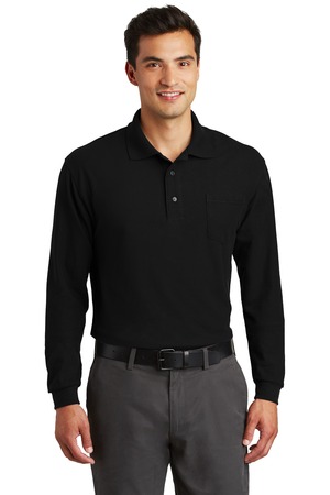 Port Authority K500LSP Long Sleeve Silk Touch Polo with Pocket in Black