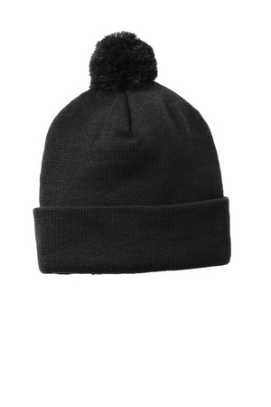 Sport-Tek STC37 Solid Pom Pom Beanie in Black