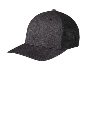 Port Authority C302 Flexfit Melange Mesh Back Trucker Cap in Black/ Dark Charcoal Heather