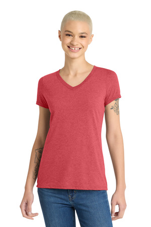 District DM1350L Women's Perfect Tri V-Neck Tee in Red Frost