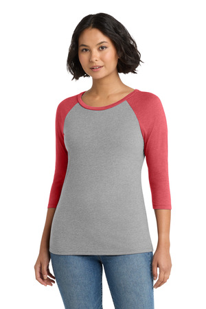 District DM136L Women's Perfect Tri 3/4-Sleeve Raglan in Red Frost/ Grey Frost