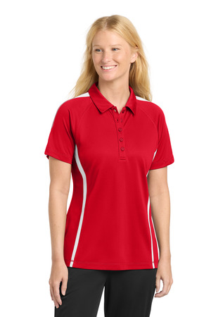 Sport-Tek LST685 Women's PosiCharge Micro-Mesh Colorblock Polo in True Red/ White