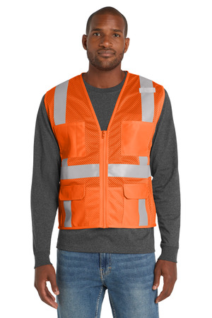 CornerStone CSV104 ANSI 107 Class 2 Mesh Six-Pocket Zippered Vest in Safety Orange