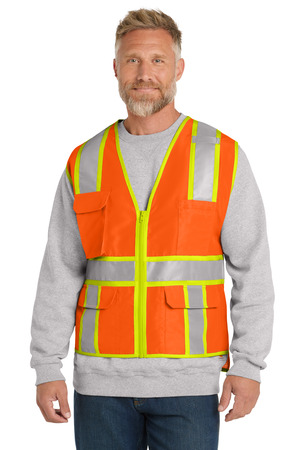 CornerStone CSV105 ANSI 107 Class 2 Surveyor Zippered Two-Tone Vest in Safety Orange