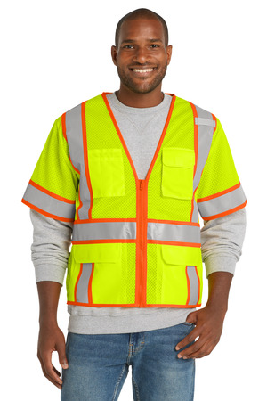 CornerStone CSV106 ANSI 107 Class 3 Surveyor Mesh Zippered Two-Tone Short Sleeve Vest in Safety Yellow