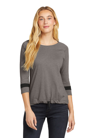 New Era LNEA136 Women's Tri-Blend 3/4-Sleeve Tee in Shadow Grey/ Black Solid