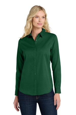 Port Authority LW808 Women's Long Sleeve SuperPro React Twill Shirt in Dark Green