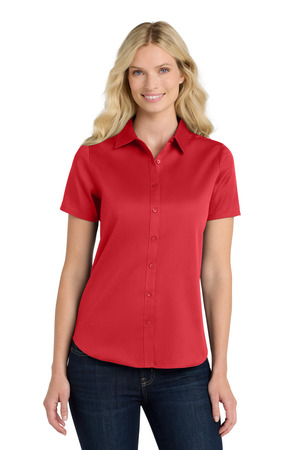 Port Authority LW809 Women's Short Sleeve SuperPro React Twill Shirt in Rich Red