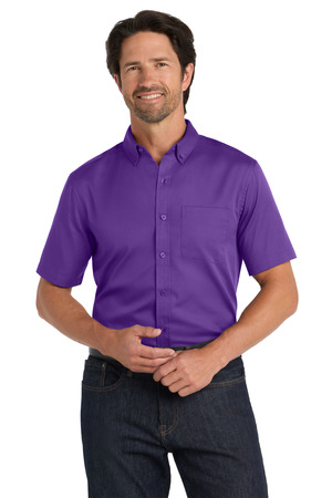 Port Authority W809 Short Sleeve SuperPro React Twill Shirt in Purple
