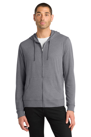 District DT1100 Jersey Full-Zip Hoodie in Dark Heather Grey