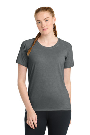 Sport-Tek LST400 Women's PosiCharge Tri-Blend Wicking Scoop Neck Raglan Tee in Dark Grey Heather