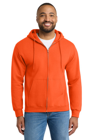 Port & Company PC90ZHT Tall Essential Fleece Full-Zip Hooded Sweatshirt in Safety Orange