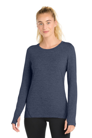 Sport-Tek LST710 Women's Exchange 1.5 Long Sleeve Crew in Dark Denim Heather