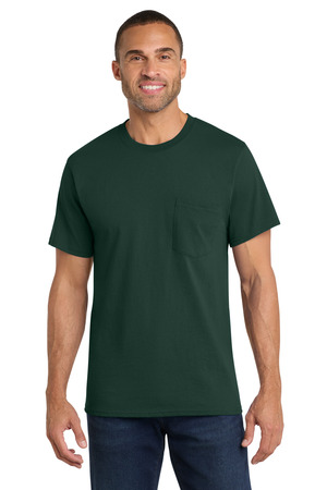 Port & Company PC54P Core Cotton Pocket Tee in Dark Green