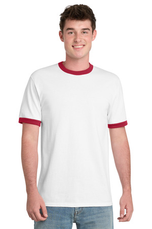 Port & Company PC54R Core Cotton Ringer Tee in White/ Red