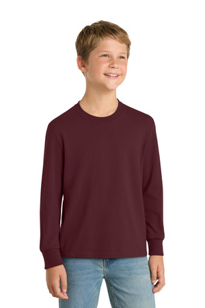 Port & Company PC54YLS Youth Long Sleeve Core Cotton Tee in Athletic Maroon