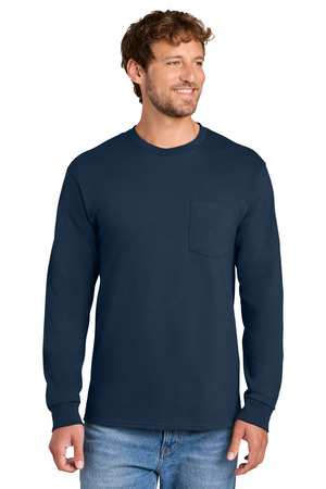 Port & Company PC61LSP Long Sleeve Essential Pocket Tee in Navy