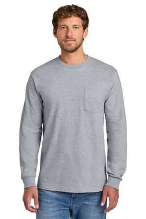 Port & Company PC61LSPT Tall Long Sleeve Essential Pocket Tee in Athletic Heather