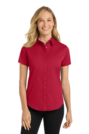 Port Authority L508 Women's Short Sleeve Easy Care Shirt in Red/ Light Stone