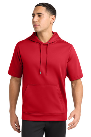 Sport-Tek ST251 Sport-Wick Fleece Short Sleeve Hooded Pullover in Deep Red